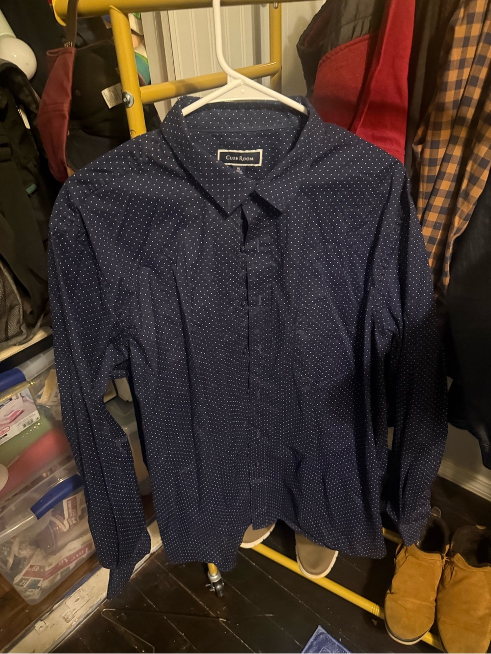 Club Room Navy Micro-Dot Long Sleeve Dress Shirt